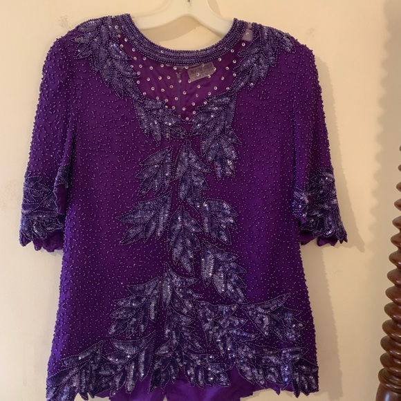 Vintage Purple Beaded Evening Blouse - Picture 1 of 6